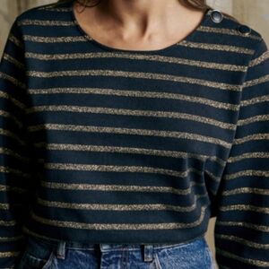 Sezane Colette mariniere navy and gold stripes long sleeve top size L